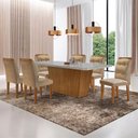 Ver imagem 1 de Mesa para Sala de Jantar Aida 180cm Mdf e 6 Cadeiras Moderna Vel. Marrom/off White/imbuia