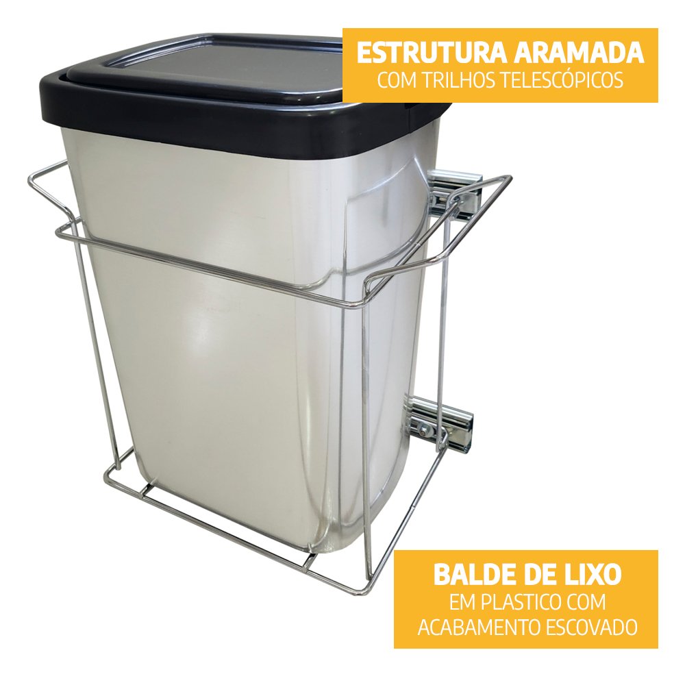 Lixeira Lateral Deslizante Simples Escovada Prata 9l - 4