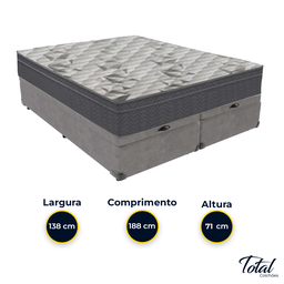 Cama Box Baú Bipartido Casal Cinza e Colchão Airtech 100 D33 Ortobom - 3