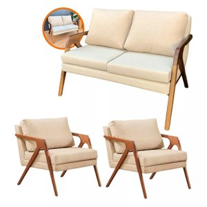 Kit 2 Poltronas Mona + Namoradeira 2 Lugares Madeira Luxo