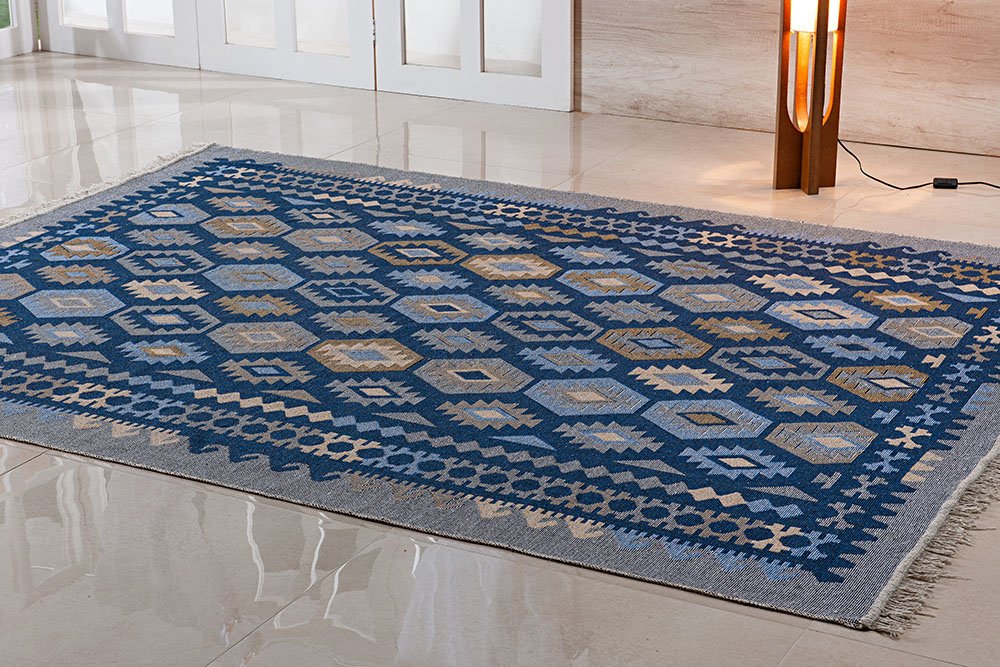 Tapete Turco Kilim - Antep - 1,40M x 2,00M - Azul - des 003 - Niazitex