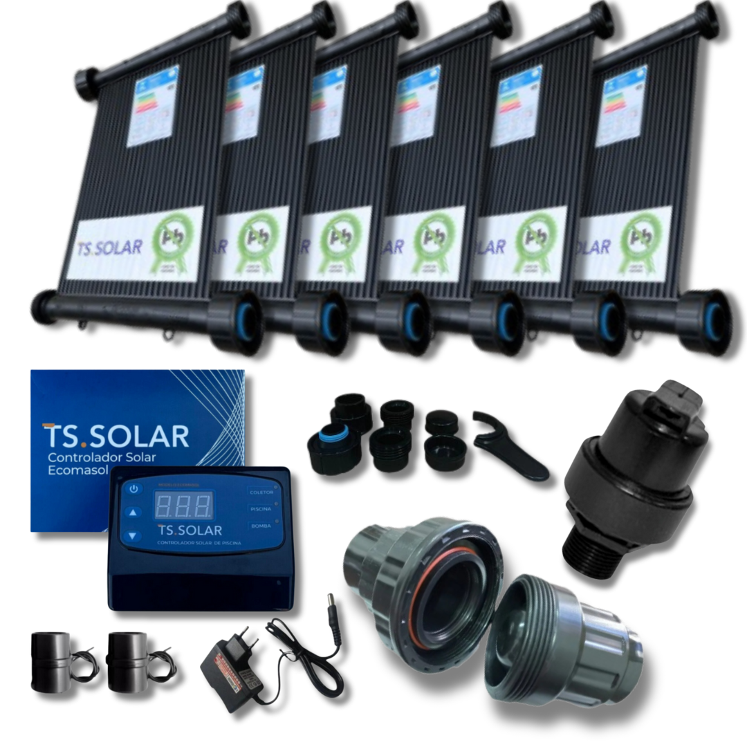 Coletor Solar Injetado Ctps (3mt) 10un + Controlador Ecomasol+ Vávula Retenção + Válvula Qv
