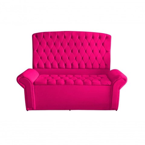 Kit de Quarto Cabeceira de Cama Box e Calçadeira Baú Dubai King 195 Cm Suede Rosa Pink do Lar Mó