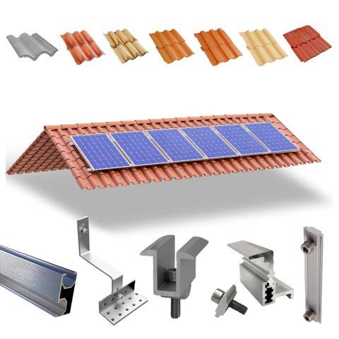 Kit Estrutura Fixador Linha C 1,20m para 06 Placas Painel Solar Alumínio e Inox | Telha Cerâmica Cim