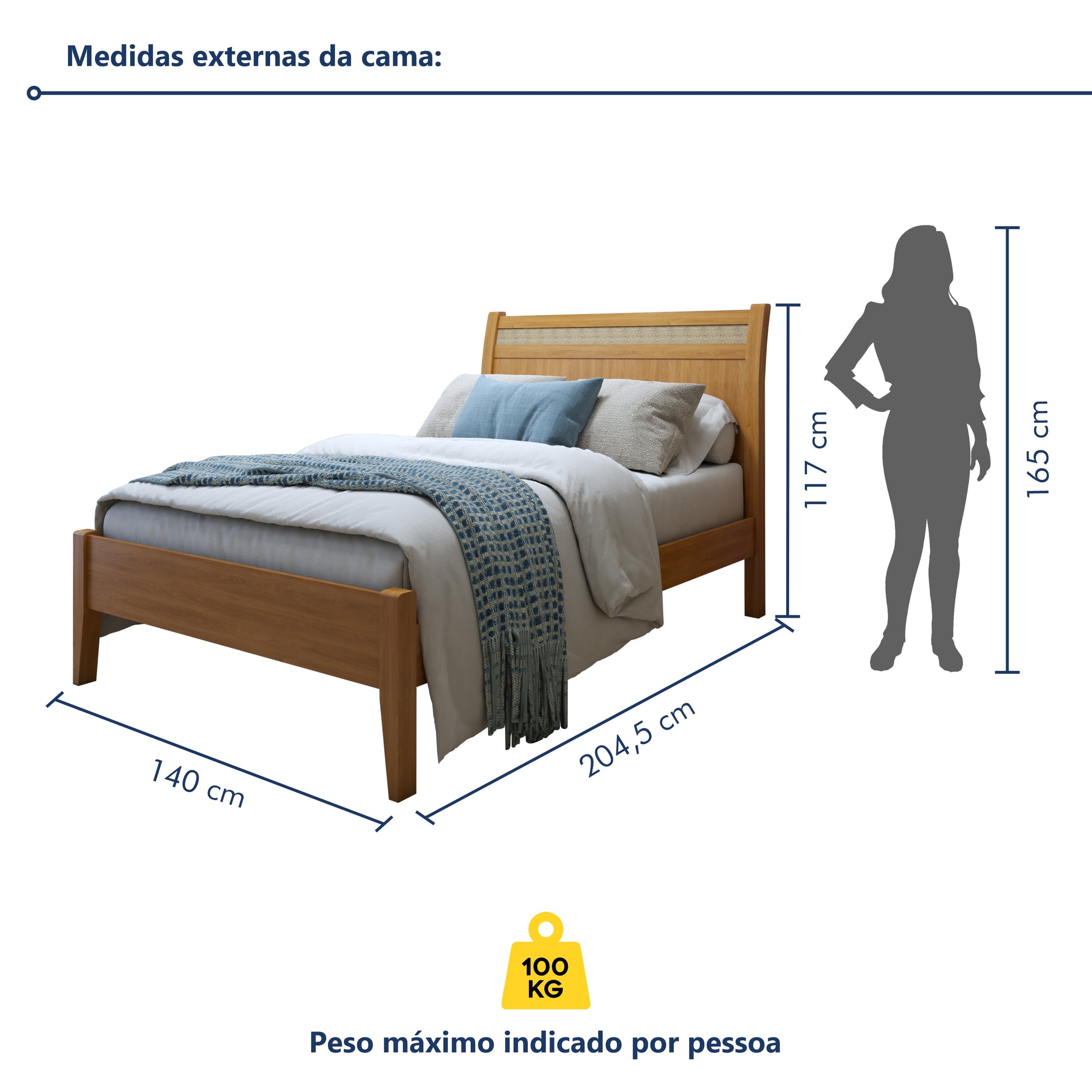 Cama Casal 140cm Madeira Maciça Ratan Esmeralda  - 7