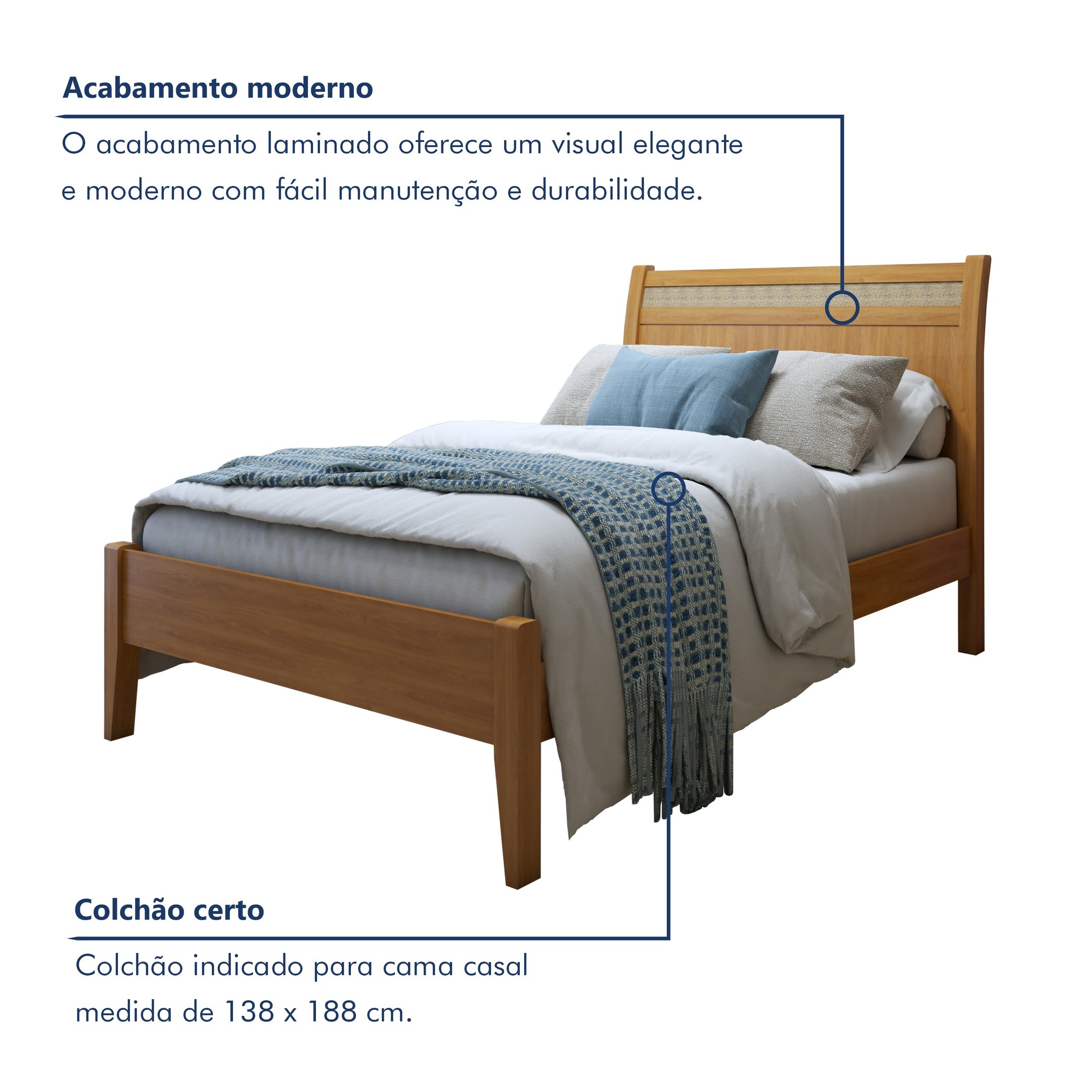 Cama Casal 140cm Madeira Maciça Ratan Esmeralda  - 3