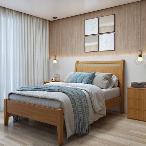 Cama Casal 140cm Madeira Maciça Ratan Esmeralda