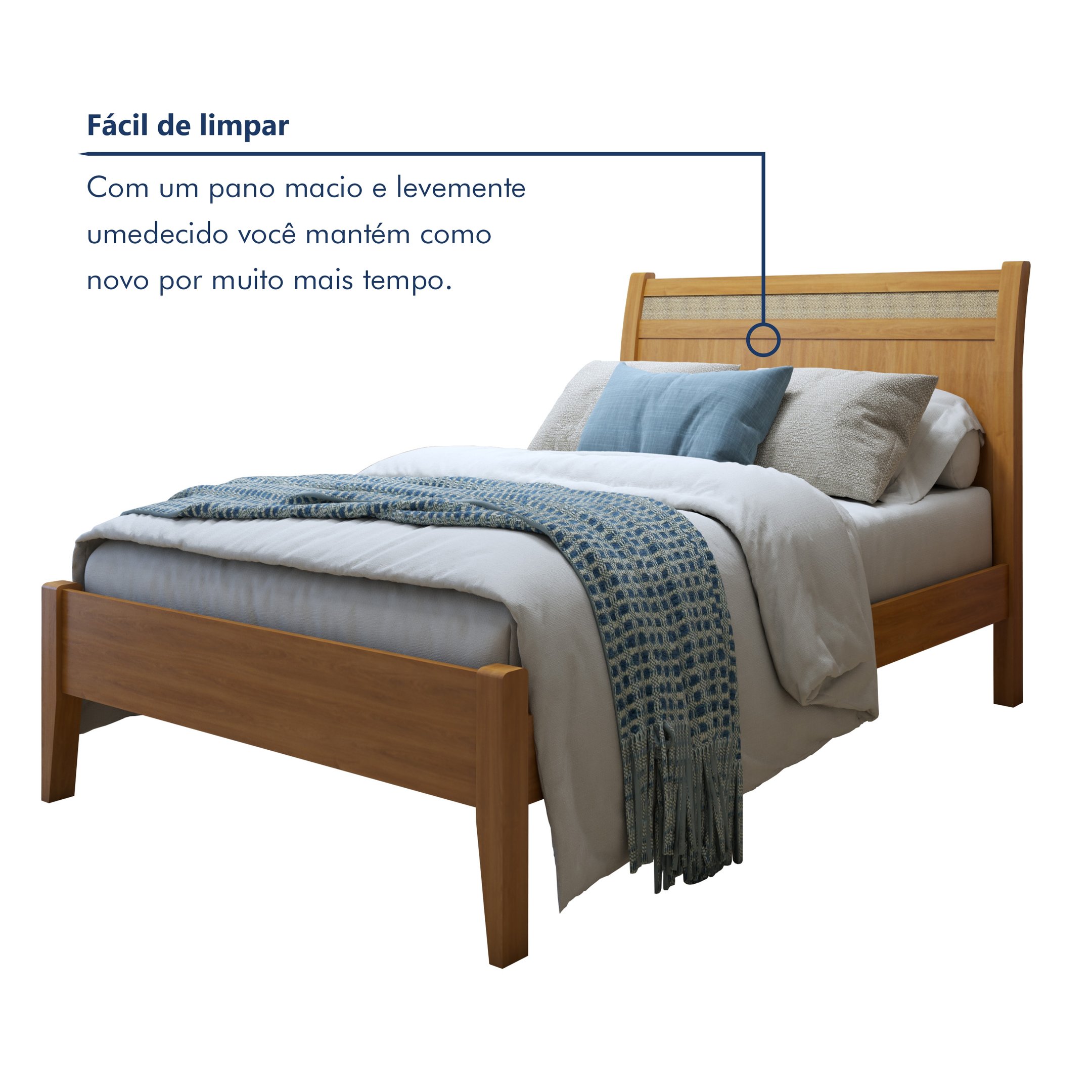 Cama Casal 140cm Madeira Maciça Ratan Esmeralda  - 6