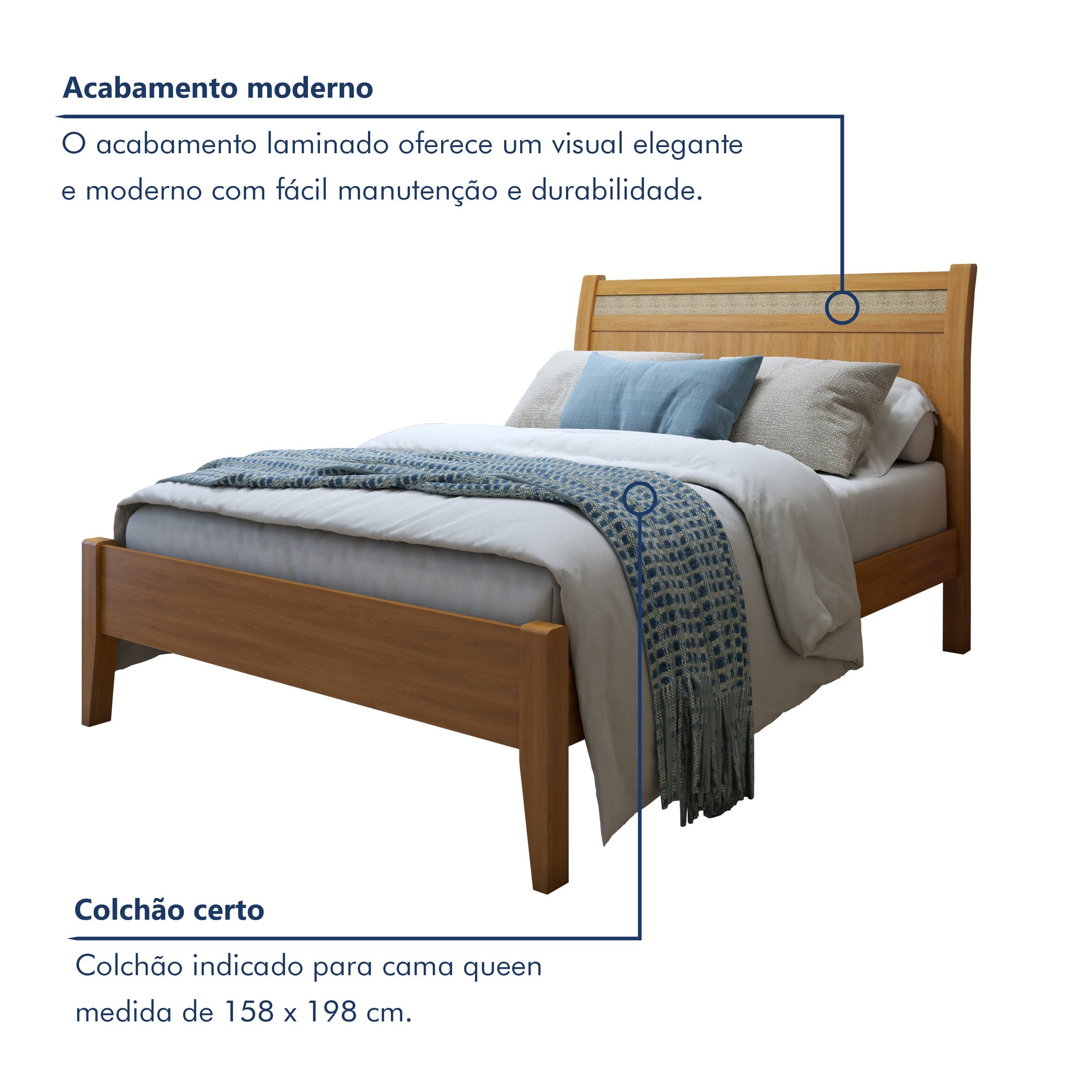 Cama Queen 160cm Madeira Maciça Ratan Esmeralda  - 3