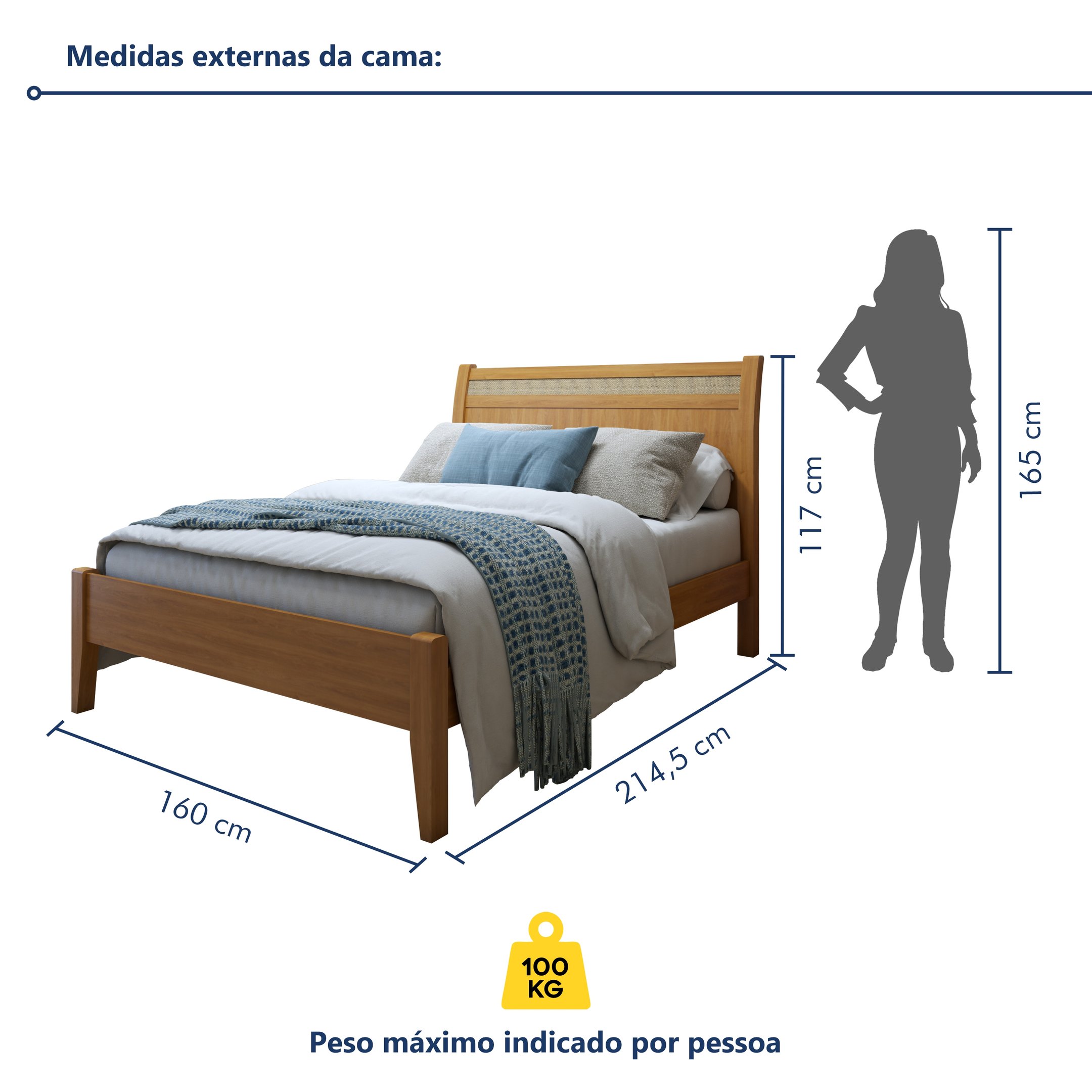 Cama Queen 160cm Madeira Maciça Ratan Esmeralda  - 7