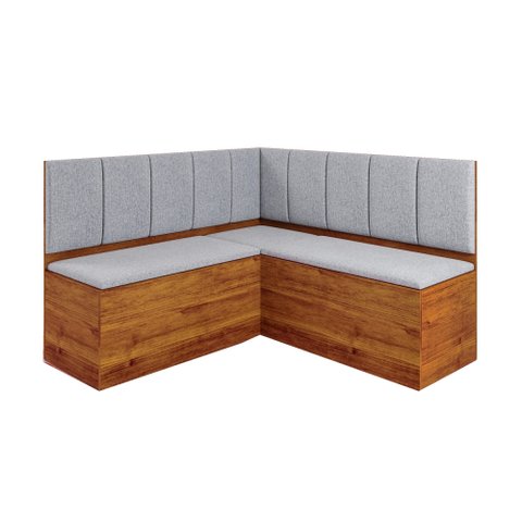 Banco Estofado de Canto Alemao Soberano com Baú Mel Linho Cinza Viero