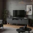 Ver mais imagens de Rack para TV com Prateleira 180cm Retro MDF Grafite Dallas - On Móveis