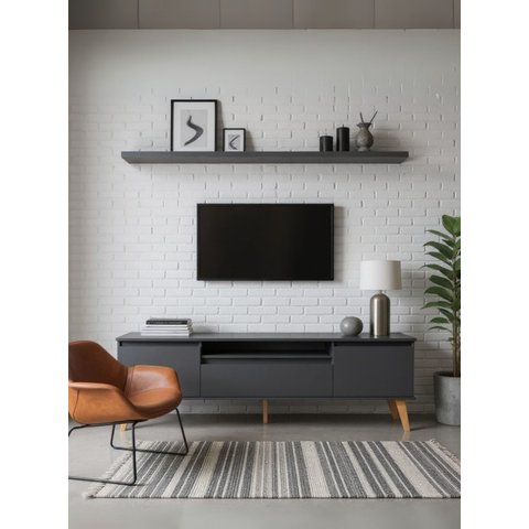 Rack para Tv com Prateleira 180cm Retro Mdf Dallas - On Móveis Cor:grafite