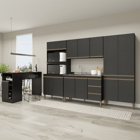 Armário de Cozinha Completa Modulada 5 Peças 2,80m + 1,36m Essenza Móvel na Caixa