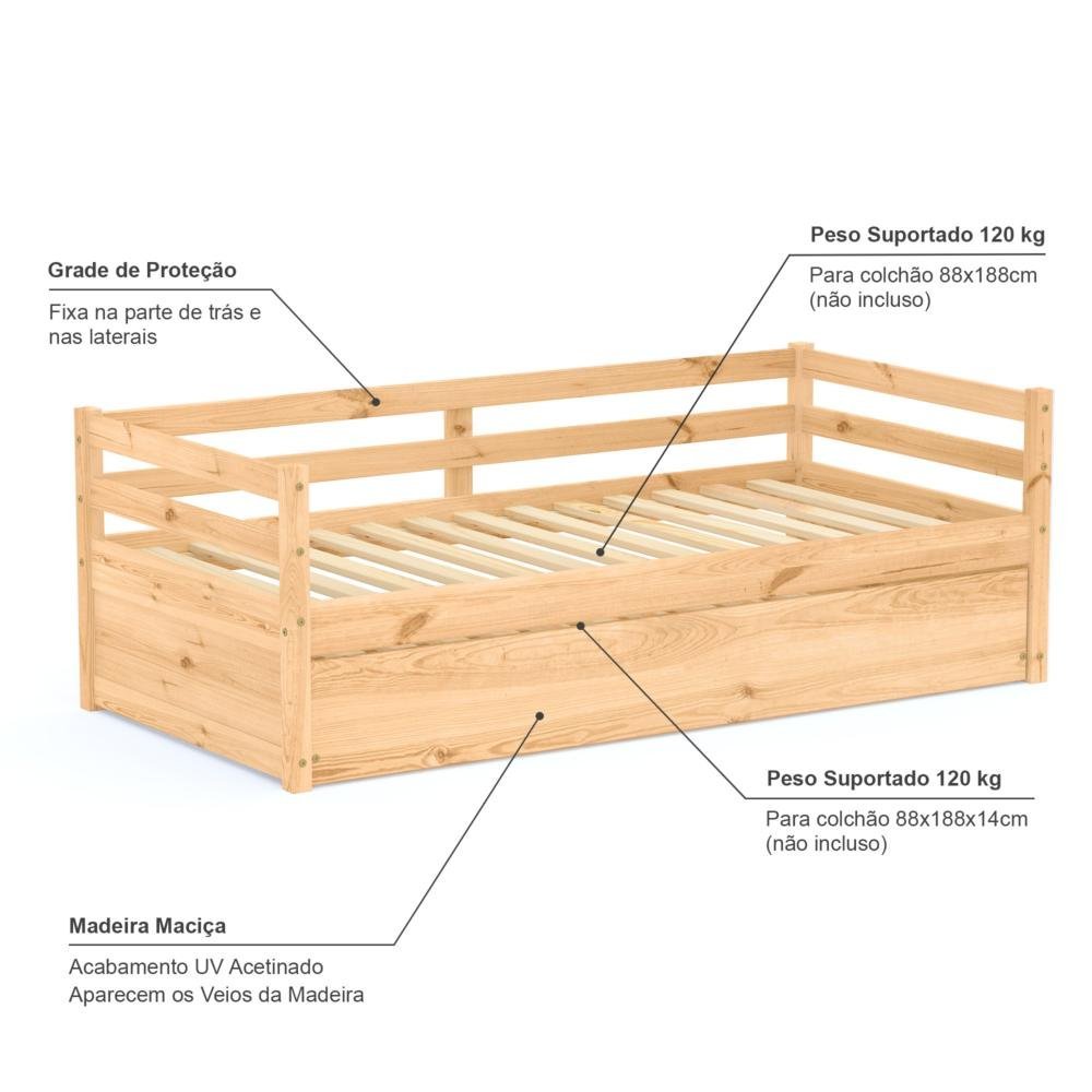 Bicama Solteiro Slim Madeira Maciça Mel Housin - 3