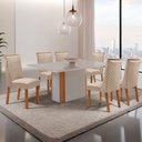Ver imagem 1 de Mesa de Jantar Isadora 180cm Tampo MDF Vidro Canto Copo com 6 Cadeiras Yasmin