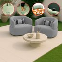 Ver imagem 3 de Kit 2 Poltrona Orgânica Chloe Boucle Cinza Redonda Decorativa com Almofada Plumante - Arkell