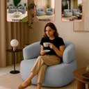 Ver imagem 2 de Kit 2 Poltrona Orgânica Chloe Boucle Cinza Redonda Decorativa com Almofada Plumante - Arkell