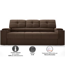 Sofá com Porta Copos Retrátil e Reclinável Tom 2,05m Velosuede - Netsofas - Marrom - 4