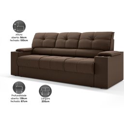 Sofá com Porta Copos Retrátil e Reclinável Tom 2,05m Velosuede - Netsofas - Marrom - 2