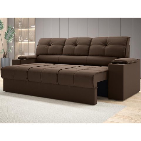 Sofá com Porta Copos Retrátil e Reclinável Tom 2,05m Velosuede - Netsofas - Marrom