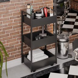 Carrinho Auxiliar para Salão de Beleza Laís 50cm em Aço com Rodízios Preto - Desk Design - 2