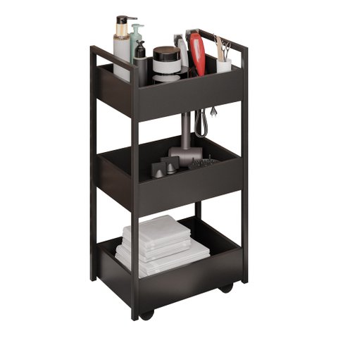 Carrinho Auxiliar para Salão de Beleza Laís 50cm em Aço com Rodízios Preto - Desk Design