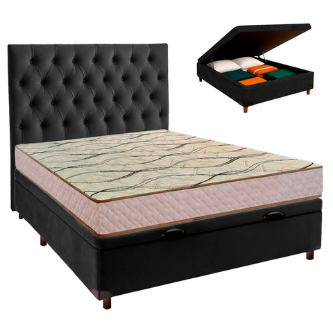 Kit Cabeceira + Cama Box Bau + Colchão Casal D33 Maxsono Paropas