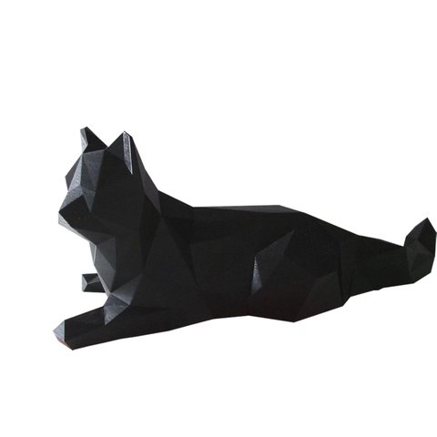 Gato 28 Cm De Comprimento - Estatueta - Decoração - Toque 3D:Preto