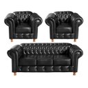 Ver imagem 1 de Conjunto De Sofá 3 Lugares E 2 Poltronas Chesterfield Luís Xv - Couríssimo Preto