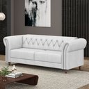 Ver imagem 1 de Sofá Living Sala de Estar Stanford Chesterfield 2 Lugares 180cm Pés de Madeira Couro Branco G58 - Gr