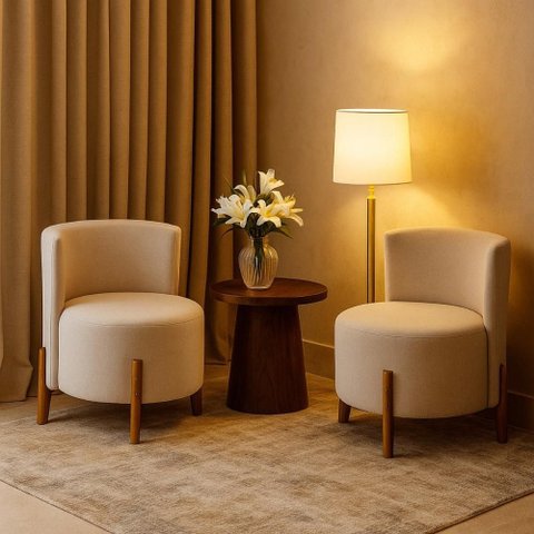 Conjunto 2 Poltronas Luna Sala Moderna Quarto Escritório - Bege