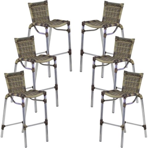 Kit 6 Banquetas Alumínio Fortaleza Alta para Balcão Cozinha Bar Trama Original Capuccino