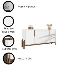 Buffet Aparador 170cm 4 Portas Lizz Casa D Branco/cedro - 4
