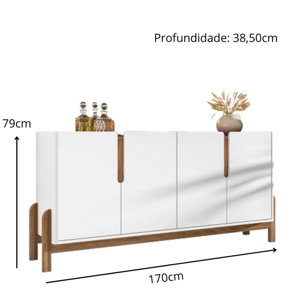 Buffet Aparador 170cm 4 Portas Lizz Casa D Branco/cedro - 5