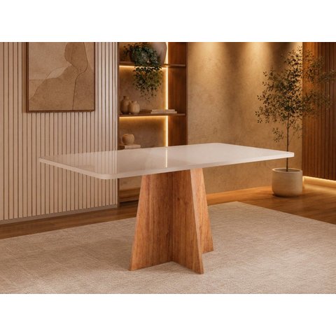 Mesa de Jantar 6 Lugares Retangular Aires Mel e Off White