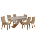 Ver imagem 2 de Conjunto Sala de Jantar Mesa Texas Tampo 180cm Canto Copo de MDF/Vidro e 6 Cadeiras Kate Off White/Turim/Marromle/Serig.