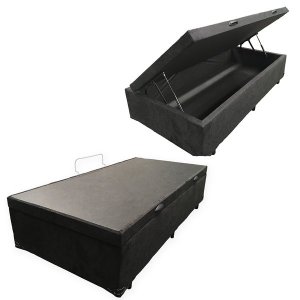 Cama Box Baú Solteirão King Blindado Suede Preto 203X96X44 Cm
