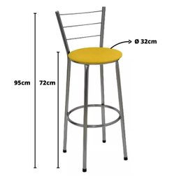 Banqueta Alta Cromada com Encosto Assento Amarelo - 2