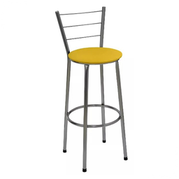 Banqueta Alta Cromada com Encosto Assento Amarelo - 1