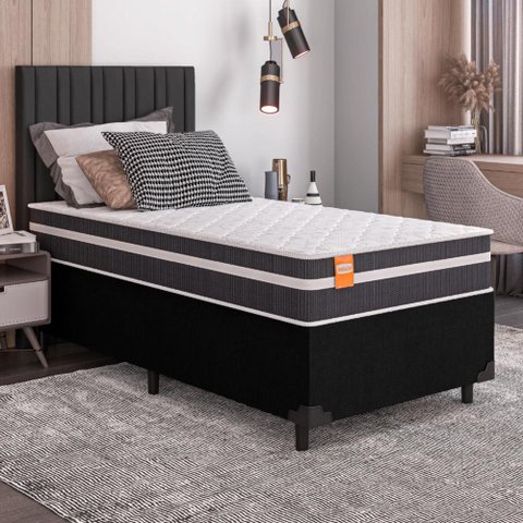 Cama Box Solteiro Qatar Colchão Inducol Molas MaxForce Pro 88x188x63cm