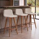 Ver imagem 2 de Kit 3 Banquetas Linea Baixa Luxo Estrutura Aço Cobre Assento Linho para Cozinha Ilha - Cobre/Palha