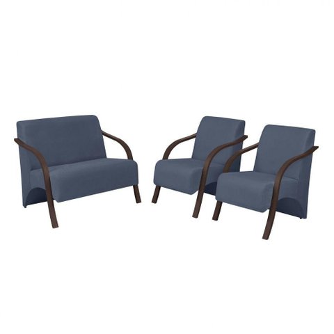 Conjunto Poltronas Vênus Braço Madeira Azul Bic
