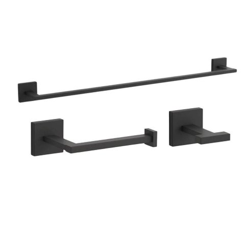 Kohler Brasil Square Kit Acessórios para Banheiro Papeleira Cabide Toalheiro Preto Fosco