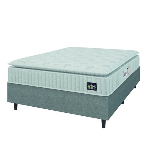 Cama Box Colchão Casal Espuma D45 Lazio Pillow Top 138x188x67cm Branco / Cinza Hellen