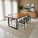 Ver imagem 1 de Mesa de Jantar Industrial Tampo Madeira Maciça 160x90x78cm Tampa Teca Pés Preto:preto/teca