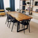 Ver imagem 3 de Mesa de Jantar Industrial Tampo Madeira Maciça 160x90x78cm Tampa Teca Pés Preto:preto/teca