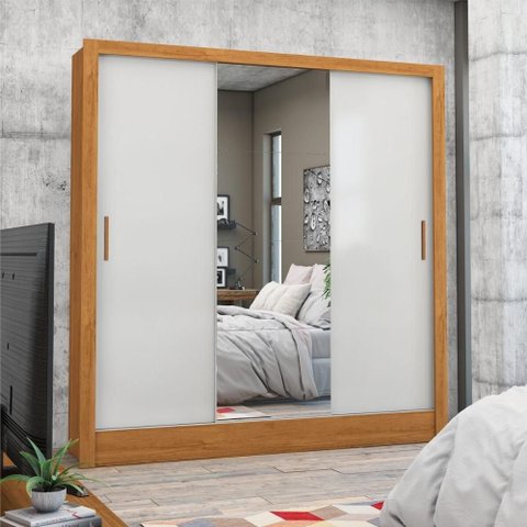 Guarda-Roupa Casal com Espelhos 3 Portas de Correr e 3 Gavetas 179cm Multimóveis CR35565 Madeirado/