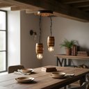 Ver imagem 4 de Luminária Lustre Pendente Barril Duplo de Madeira Maciça Colonial Retrô - Cerejeira