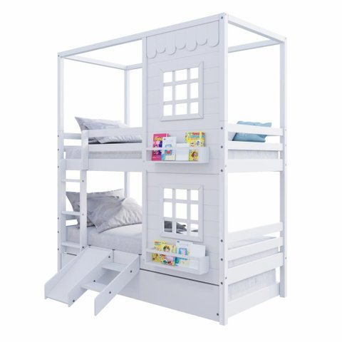 Treliche Casinha 2 Janelas Escorregador Madeira Branco